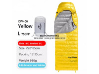 Мешок спальный Naturehike Ultralight CWZ400 L, 220х85 см, (правый) (ТК: +7C), желтый
