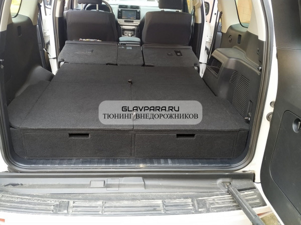 Органайзер в багажник для Toyota Land Cruiser Prado 150 с 2018 г.(2 выдв.ящика+спальник) рестайл